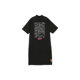 Casual-Kleid mit Logo-Print und halbem Reissverschluss „Weiss Rosa Schwarz“