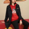 CNY-Serie Lässige lange Jacke «Schwarz-Rot»