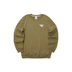 Crew-Sweater mit Aufdruck „Olivgrün-Weiss“