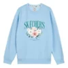 Crew-Sweatshirt mit Blumenprint „Blau-Weiss-Grau“
