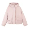 Einfarbige Daunenjacke mit verdecktem Reissverschluss, elastischem Bund und Kapuze „Pink White“