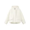 Einfarbige Daunenjacke mit verdecktem Reissverschluss, elastischem Bund und Kapuze „Pink White“