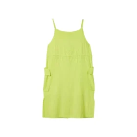 Einfarbiges, lockeres, ärmelloses Kleid mit Kordelzug in der Taille „Green“