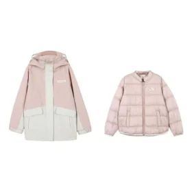 Farbblockierte, wendbare Kapuzenjacke mit Reissverschluss „Pink-Weiss“