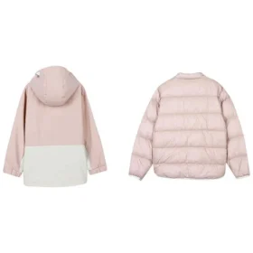 Farbblockierte, wendbare Kapuzenjacke mit Reissverschluss „Pink-Weiss“