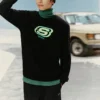 Farbenfrohe Casual-Serie Marken-Crew-Sweater «Black Green»