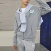 Farbenfrohe Freizeit-Serie Letter-Kapuzenjacke mit Reissverschluss «Grey White»