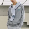 Farbenfrohe Freizeit-Serie Letter-Kapuzenjacke mit Reissverschluss «Grey White»