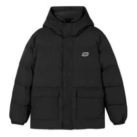 Gewebte Casual-Daunenjacke mit Kapuze „Schwarz Weiss Grün“