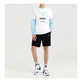 Herren-Skechers mit kontrastfarbenem LOGO-Aufdruck, gestrickt, kurzärmelig, weiss