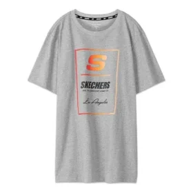 Herren-T-Shirt von Skechers mit kontrastfarbenem Logo-Aufdruck, gestrickt, kurzärmelig, grau