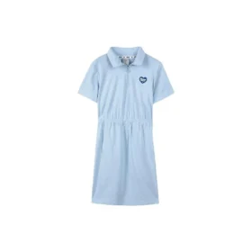 Kurzarm-Kleid mit Logo-Print und tailliertem Schnitt „Weiss Schwarz Blau“