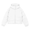 Kurze, warme Daunenjacke mit Kapuze und langen Ärmeln „Weiss Rot“