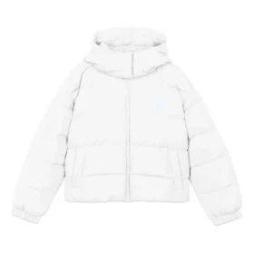 Kurze, warme Daunenjacke mit Kapuze und langen Ärmeln „Weiss Rot“