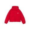 Kurze, warme Daunenjacke mit Kapuze und langen Ärmeln „Weiss Rot“