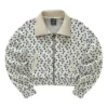 Kurzjacke mit Stehkragen und Reissverschluss sowie Logo-Print „Beige Blau Weiss“