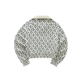 Kurzjacke mit Stehkragen und Reissverschluss sowie Logo-Print „Beige Blau Weiss“