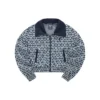 Kurzjacke mit Stehkragen und Reissverschluss sowie Logo-Print „Beige Blau Weiss“