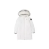 Lange Daunenjacke mit Kapuze, Kordelzug und Fellbesatz „Schwarz-Weiss“