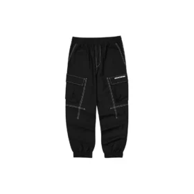 Letter Mid-Waist Woven Elastic Cuff Knit Sports Pants „Black“
