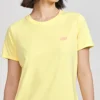 Locker sitzendes, bedrucktes Freizeit-Sport-Shirt mit kurzen Ärmeln, gelb