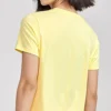 Locker sitzendes, bedrucktes Freizeit-Sport-Shirt mit kurzen Ärmeln, gelb