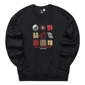 Neujahrsserie Graphic Knit Crew Sweatshirt «Black Red Yellow»