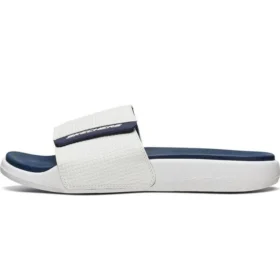 Outdoor-Hausschuhe mit Klettverschluss und flachem Absatz, weiss-blau