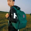 Retro-Schüler-Rucksack aus Stoff mit Reissverschluss „Grün“