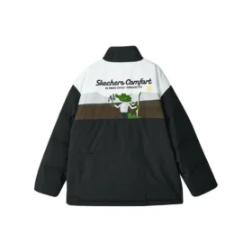Sport Lifestyle Series Daunenjacke mit Reissverschluss und Buchstabenprint „Schwarz Weiss Grün“