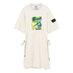 Stroll Series Logo Graphic Drawstring Waist Short Sleeve Kleid «White Green»